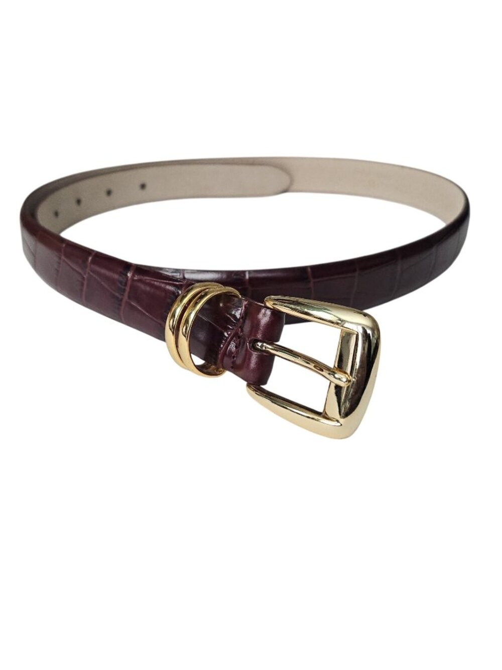 Etienne Aigner Red Toned Embossed Cowhide Leather Belt Womens XL